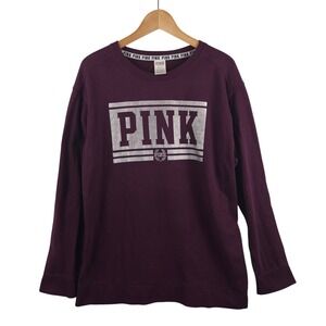 PINK Victoria's Secret Crewneck Sweatshirt Medium Maroon Silver‎ Logo Pullover